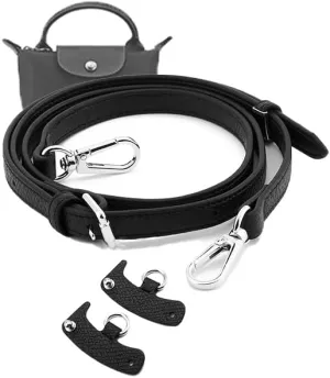 Leather Purse Straps Suitable for Longchamp Bag Replacement Conversion Kit Adjustable Women Mini Shoulder Bag Purse Crossbody Handbag(Black Silver)