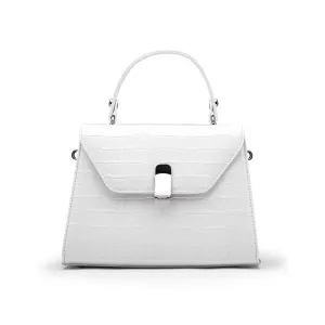 Leather Sabrina Bag - White Croc-Effect