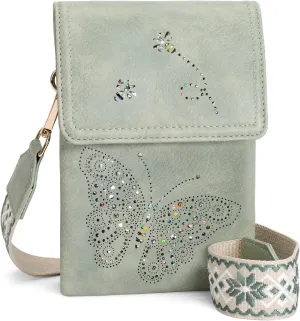 Leather Small Crossbody Bags for Women Trendy Cell Phone Bag Wallet Purses Butterfly Design