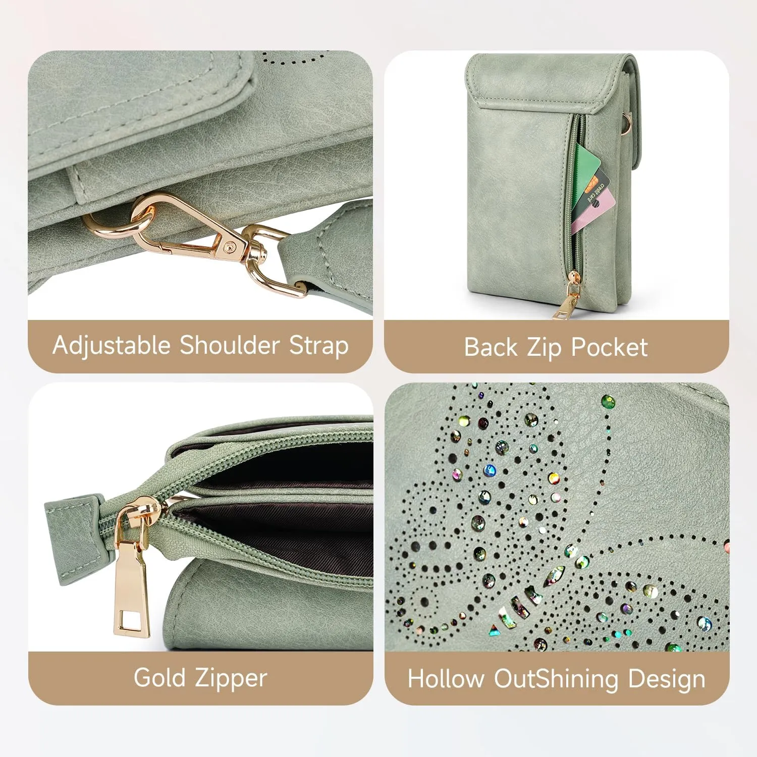 Leather Small Crossbody Bags for Women Trendy Cell Phone Bag Wallet Purses Butterfly Design