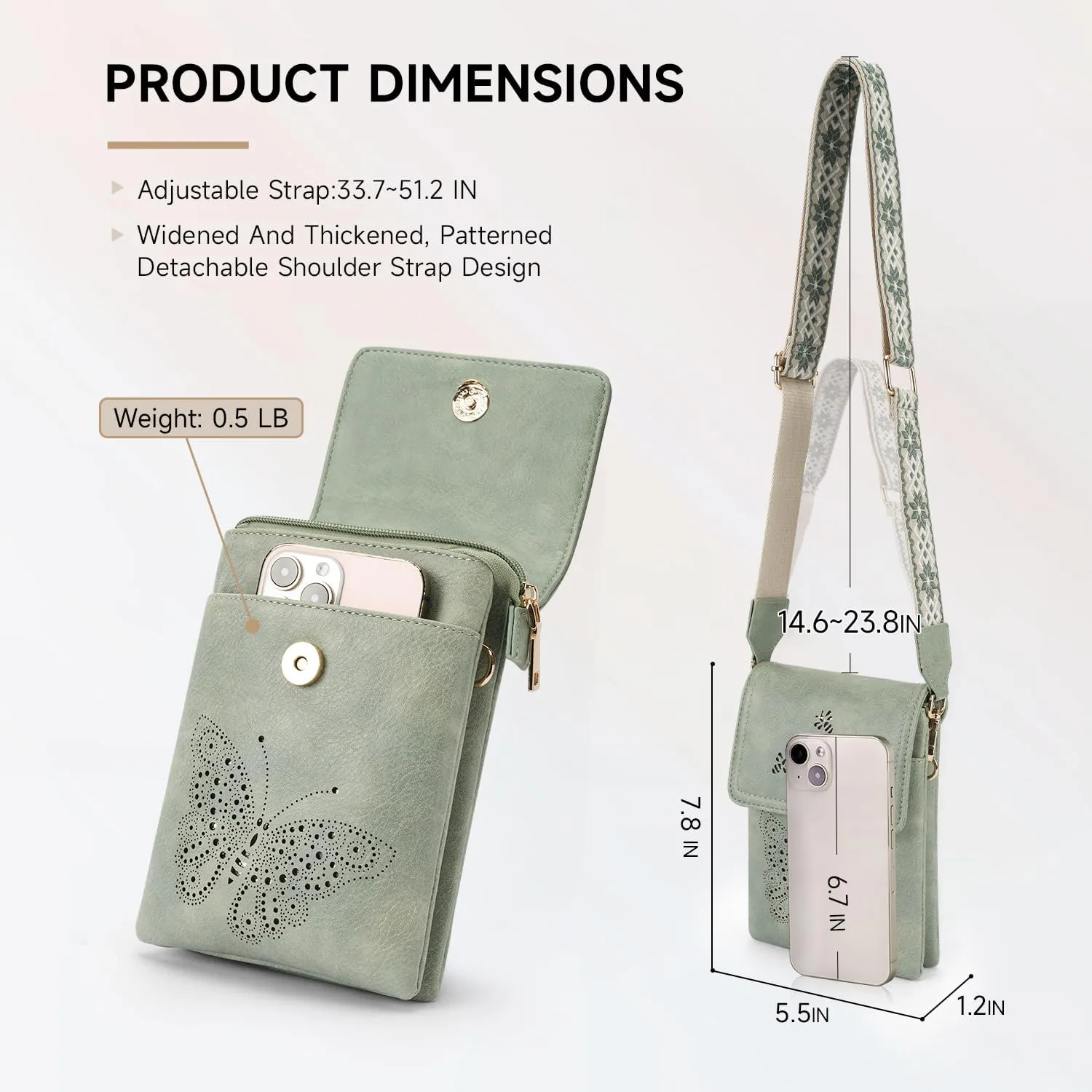 Leather Small Crossbody Bags for Women Trendy Cell Phone Bag Wallet Purses Butterfly Design