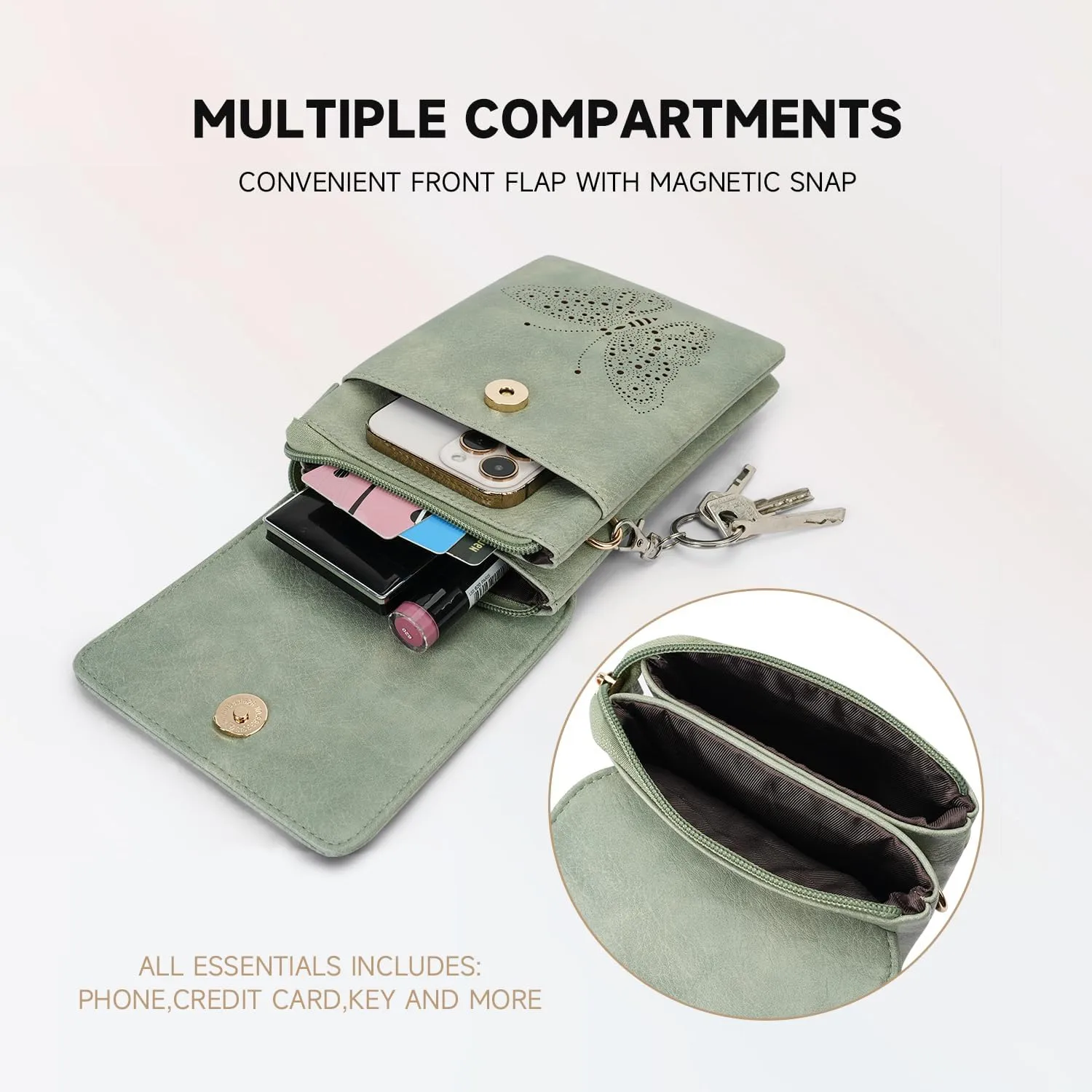 Leather Small Crossbody Bags for Women Trendy Cell Phone Bag Wallet Purses Butterfly Design