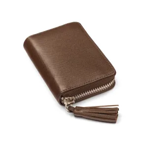 Leather Zip Around Accordion Coin Purse - Brown
