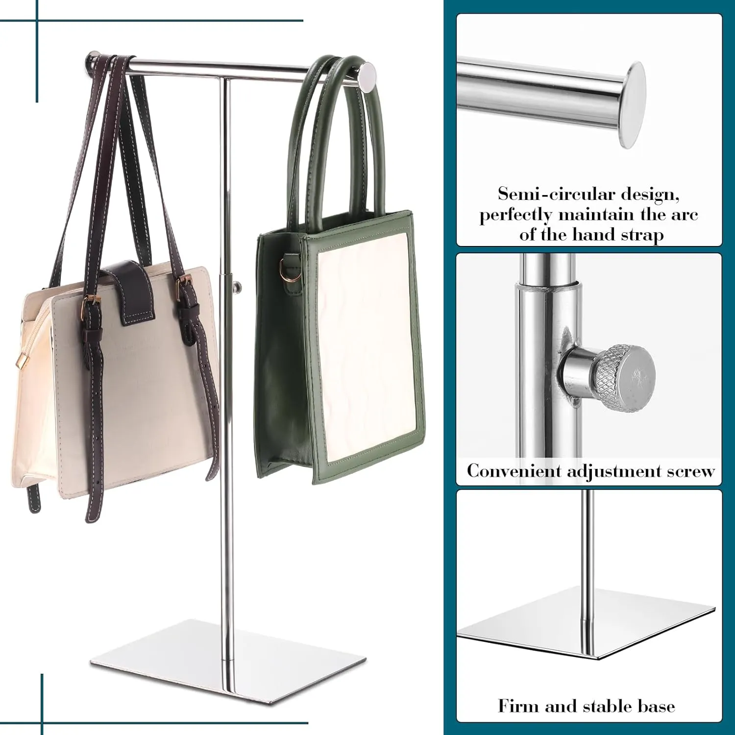 Leinuosen 4 Pcs Tabletop Purse Display Stand T Shaped Adjustable Height Purse Hanger Rack Necklace Display Stand(Silver)