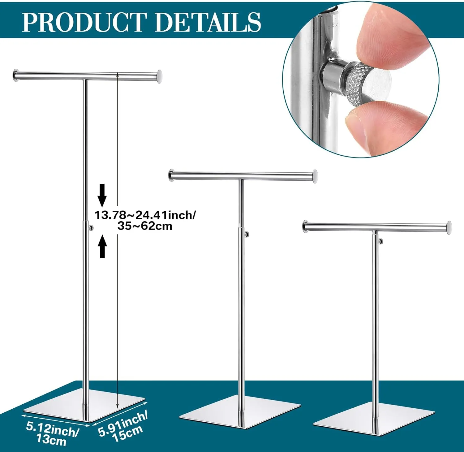 Leinuosen 4 Pcs Tabletop Purse Display Stand T Shaped Adjustable Height Purse Hanger Rack Necklace Display Stand(Silver)