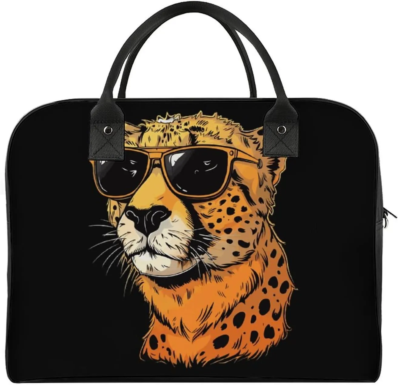 Leopard Cheetah Wearing Glasses Travel Duffel Bag Weekender Overnight Shoulder Bags Luggage Carrying Tote for Men Women
