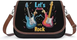 Let's Rock Guitar Music Crossbody Bags PU Leather Purses Shoulder Handbag with Adjustable Shoulder Strap