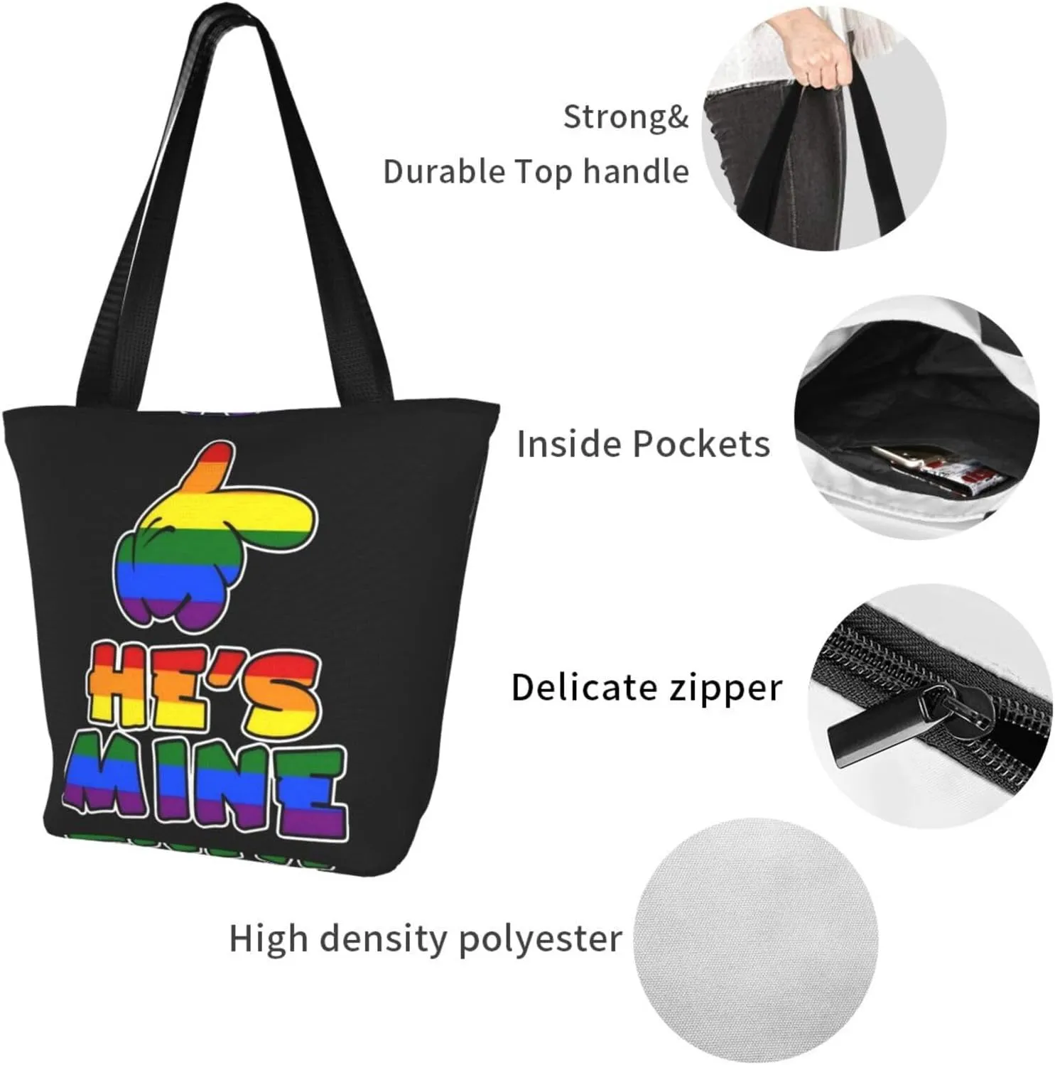 LGBT Gay Pride Butterflies Rainbow Women's Tote Bag Lightweight Shopping Handbag Travel Shoulder Bag With Zipper