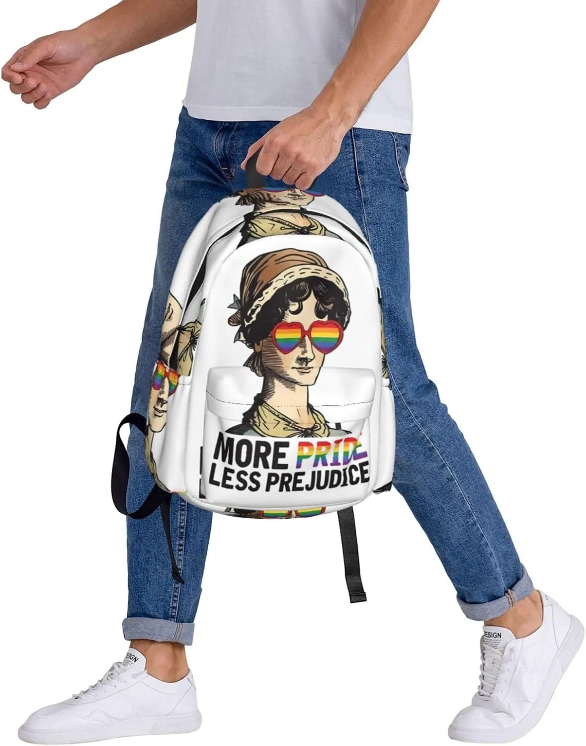 LGBT Rainbow Gay More Pride Less Prejudice 17 Inch Casual Backpack Laptop Backpacks Travel Back Pack Large Camping Rucksack Hiking Daypack Lightweight Double Shoulder Bag