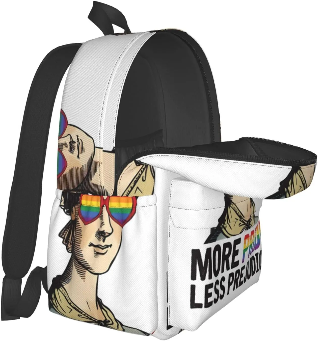 LGBT Rainbow Gay More Pride Less Prejudice 17 Inch Casual Backpack Laptop Backpacks Travel Back Pack Large Camping Rucksack Hiking Daypack Lightweight Double Shoulder Bag