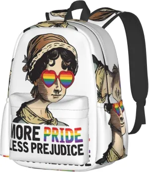LGBT Rainbow Gay More Pride Less Prejudice 17 Inch Casual Backpack Laptop Backpacks Travel Back Pack Large Camping Rucksack Hiking Daypack Lightweight Double Shoulder Bag
