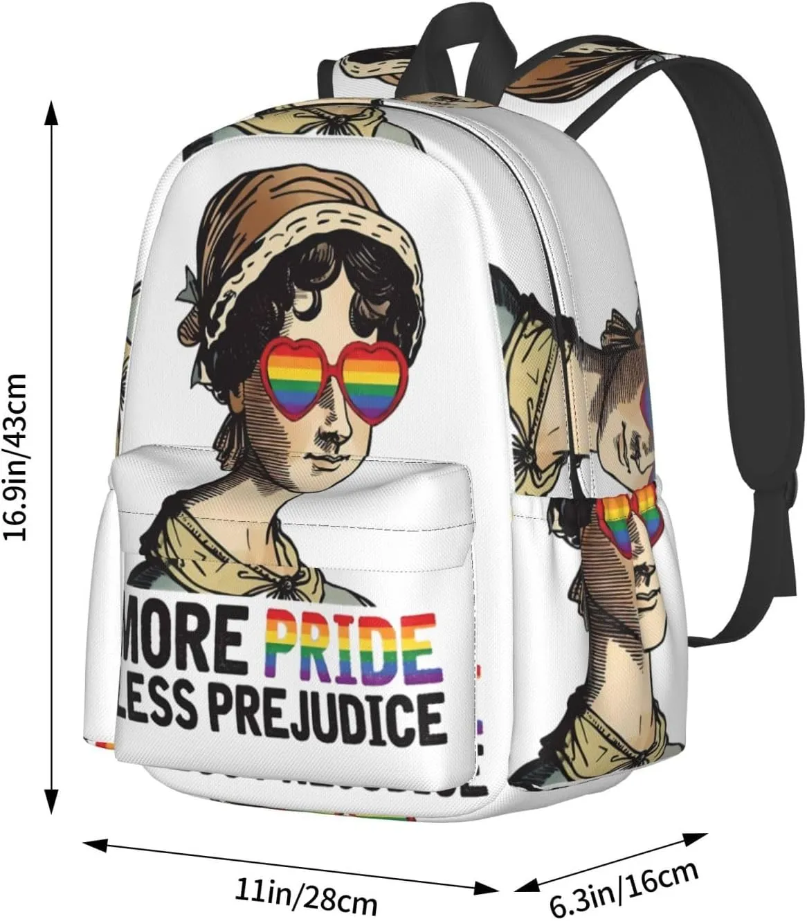 LGBT Rainbow Gay More Pride Less Prejudice 17 Inch Casual Backpack Laptop Backpacks Travel Back Pack Large Camping Rucksack Hiking Daypack Lightweight Double Shoulder Bag