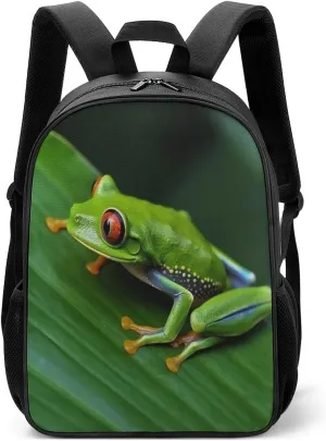 Lightweight Backpacks Cute Travel Bag Durable Animal Frog Green Leaf Leaves Printing Small Travel Backpack For Women & Men