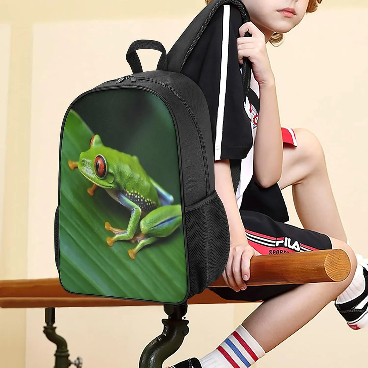 Lightweight Backpacks Cute Travel Bag Durable Animal Frog Green Leaf Leaves Printing Small Travel Backpack For Women & Men