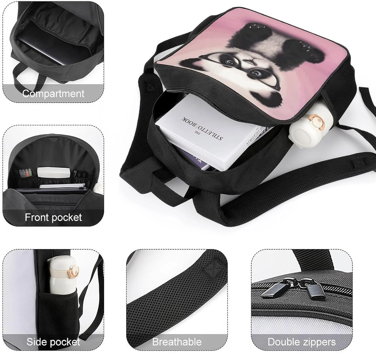 Lightweight Backpacks Cute Travel Bag Durable Bear with Glasses Printing Small Travel Backpack For Women & Men