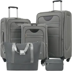 Lightweight Expandable 3-Piece Luggage Set with Duffel Bag, TSA Lock and Spinner Wheels, Gray
