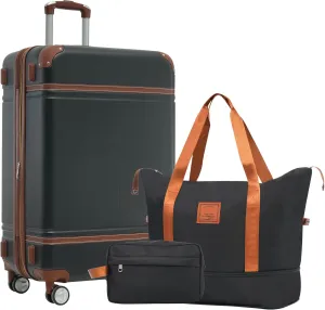 Lightweight Hardshell Luggage Set for Stress-Free Travel, Includes 24-inch Suitcase, Travel Duffel Bag, Toiletry Bag, Black