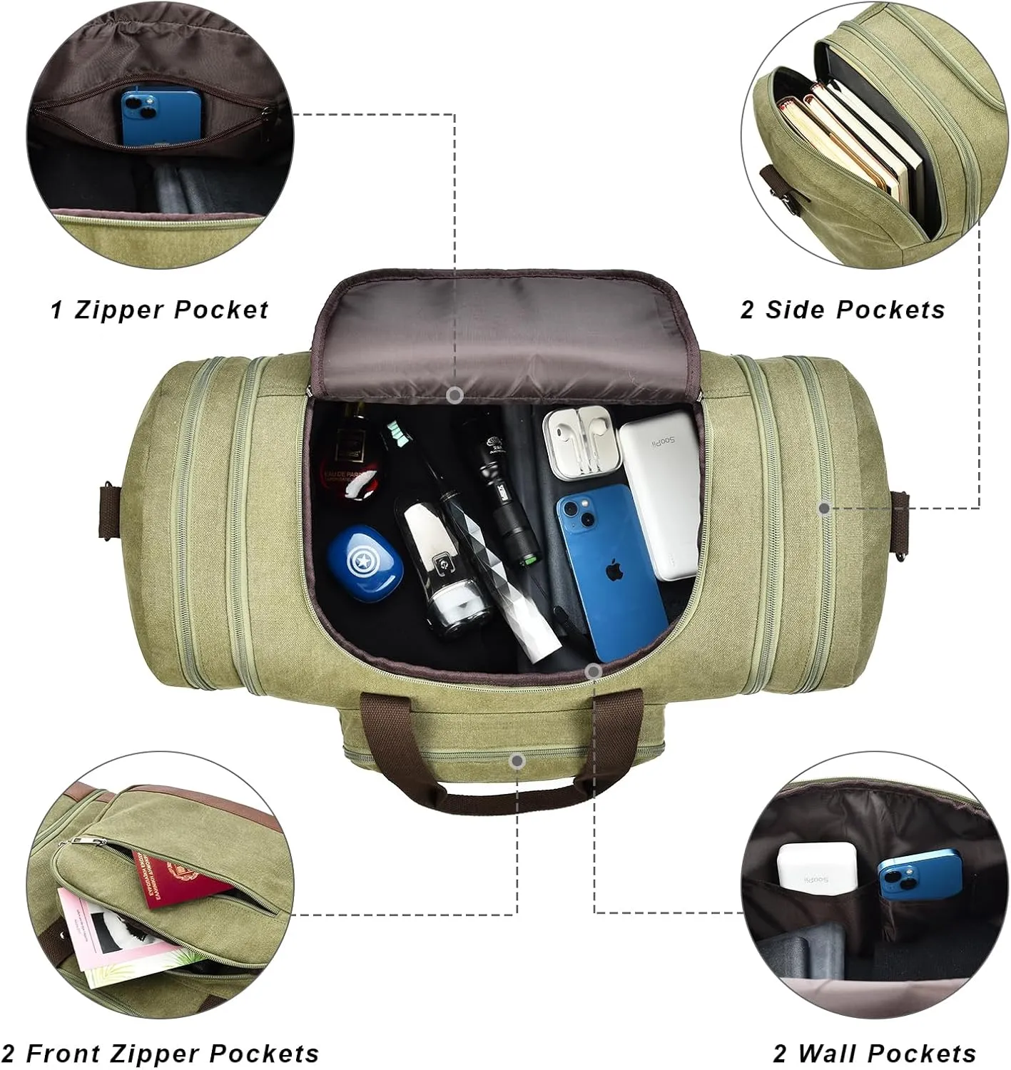 Litvyak Duffle Bag for Travel, Travel Duffel Bags Canvas Overnight Weekend Carry On Duffel Luggage Gym Bag Travel Duffle Bags for Men Women(Army Green)