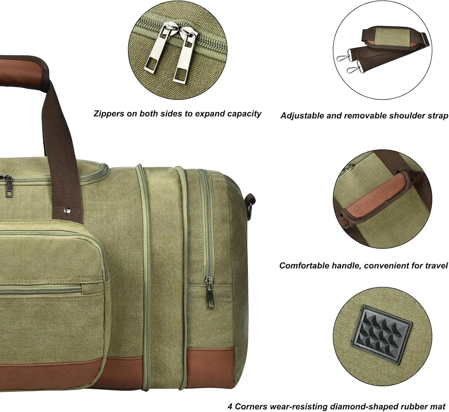 Litvyak Duffle Bag for Travel, Travel Duffel Bags Canvas Overnight Weekend Carry On Duffel Luggage Gym Bag Travel Duffle Bags for Men Women(Army Green)
