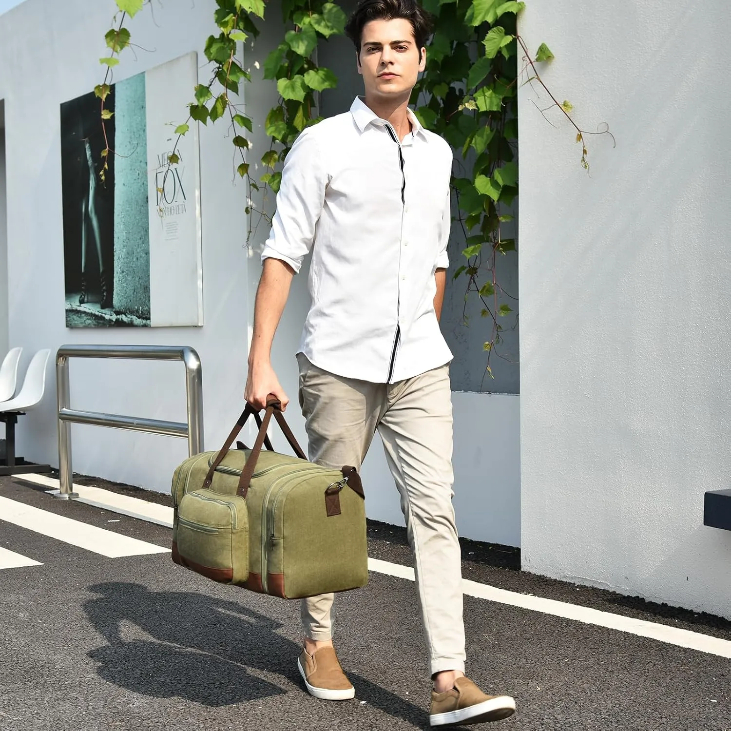 Litvyak Duffle Bag for Travel, Travel Duffel Bags Canvas Overnight Weekend Carry On Duffel Luggage Gym Bag Travel Duffle Bags for Men Women(Army Green)