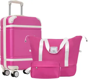 Long Vacation Luggage Set 20 IN Lightweight Carry on Suitcase ABS Hardshell Luggage TSA Lock Spinner Wheels(3 piece set) (Pink   ABS)