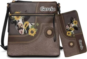 Lotusorchid Purse and Wallet Set for Women, Customized Crossbody Shoulder Purse PU Leather Hobo Bag with Adjustable Strap