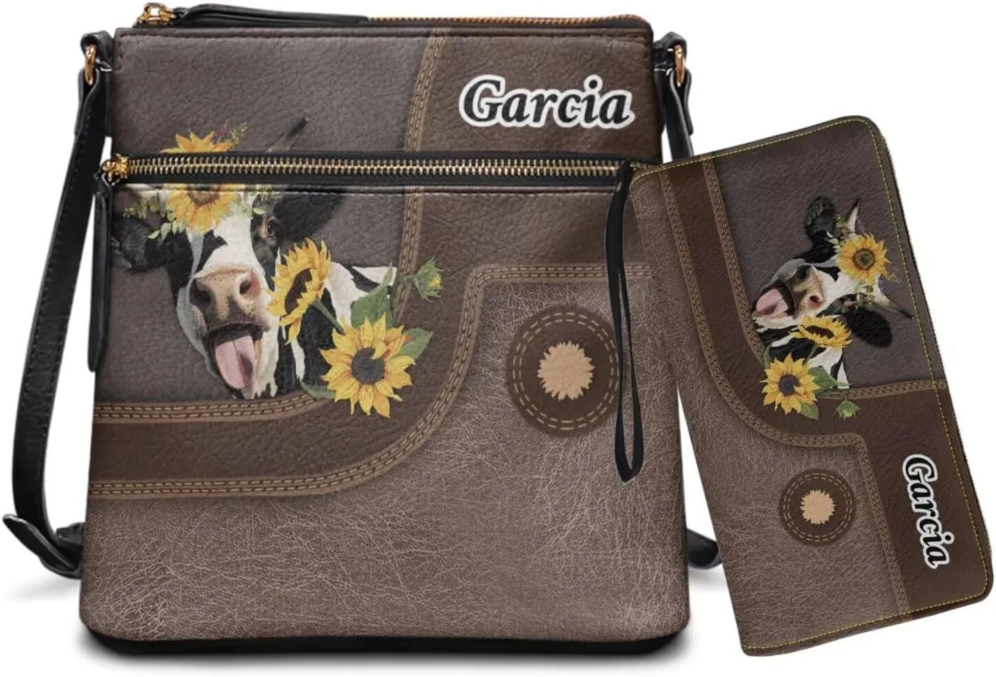 Lotusorchid Purse and Wallet Set for Women, Customized Crossbody Shoulder Purse PU Leather Hobo Bag with Adjustable Strap