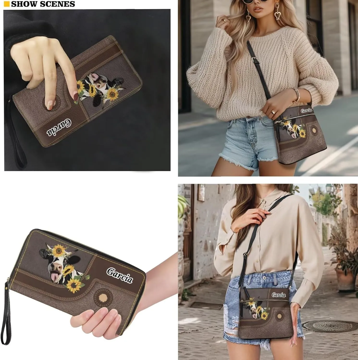 Lotusorchid Purse and Wallet Set for Women, Customized Crossbody Shoulder Purse PU Leather Hobo Bag with Adjustable Strap