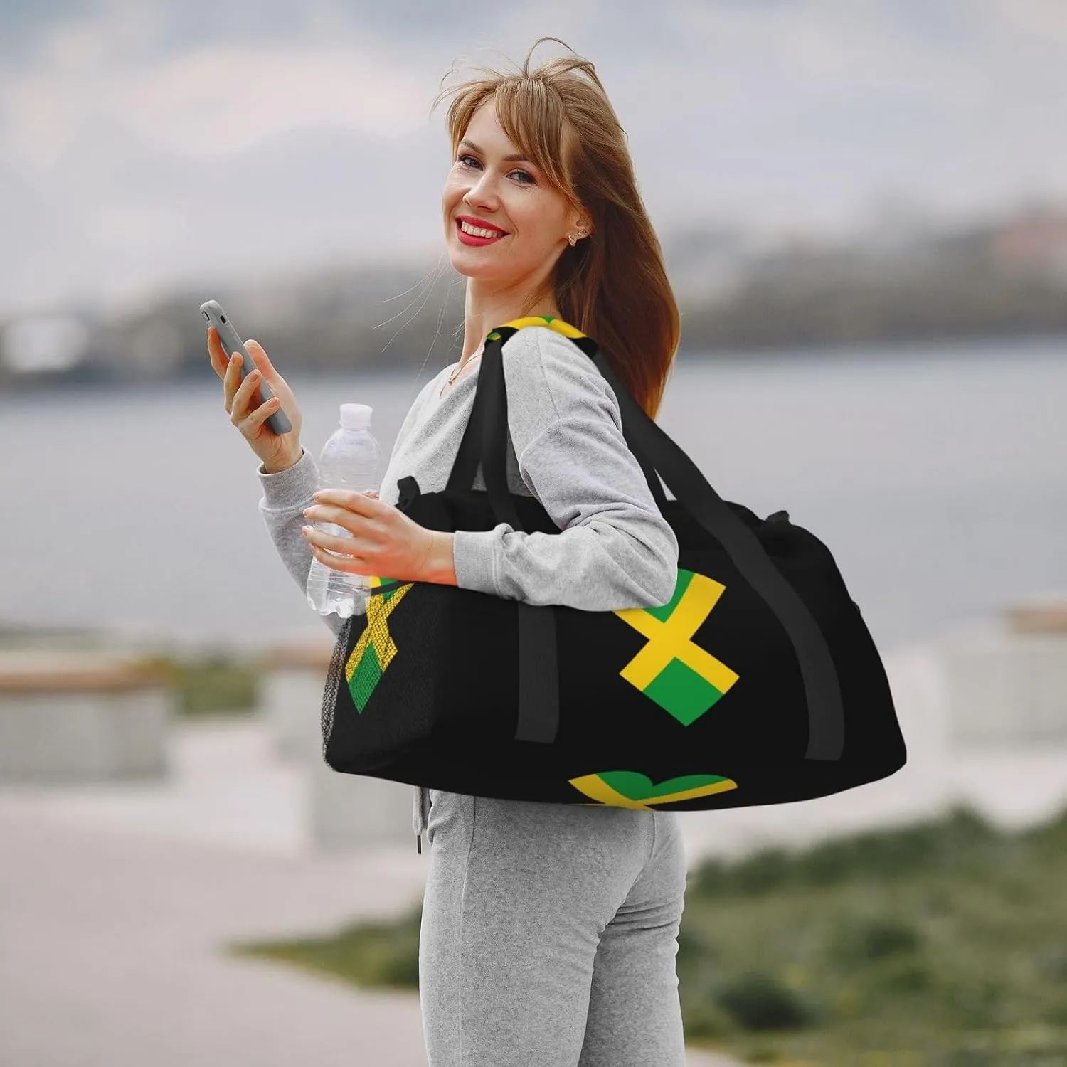 Love Jamaica Flag Travel Duffel Bag Large Foldable Waterproof Overnight Bag For Beach Swim Bags Pool Sports Gym