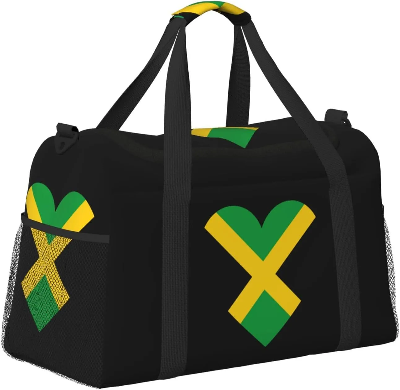 Love Jamaica Flag Travel Duffel Bag Large Foldable Waterproof Overnight Bag For Beach Swim Bags Pool Sports Gym