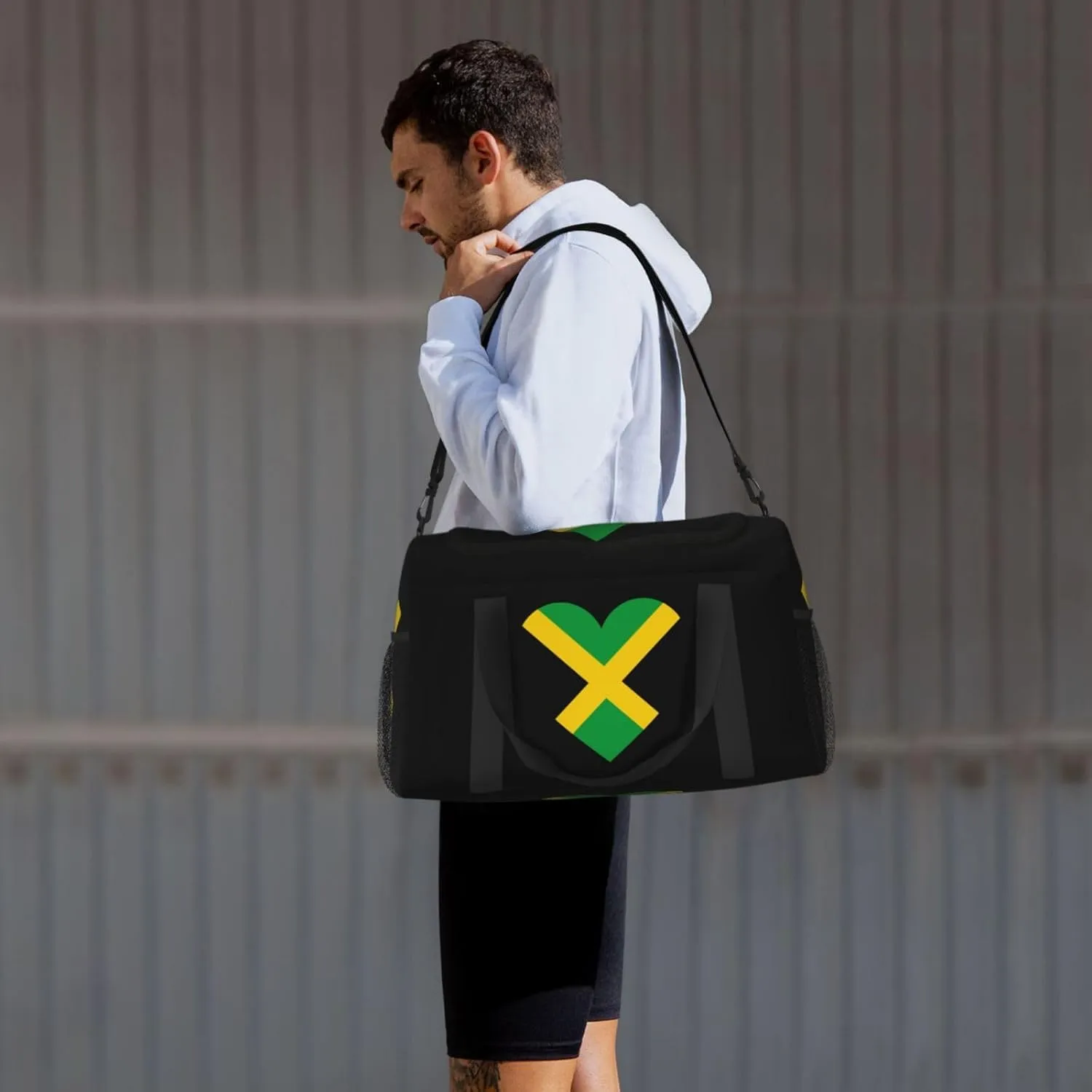 Love Jamaica Flag Travel Duffel Bag Large Foldable Waterproof Overnight Bag For Beach Swim Bags Pool Sports Gym