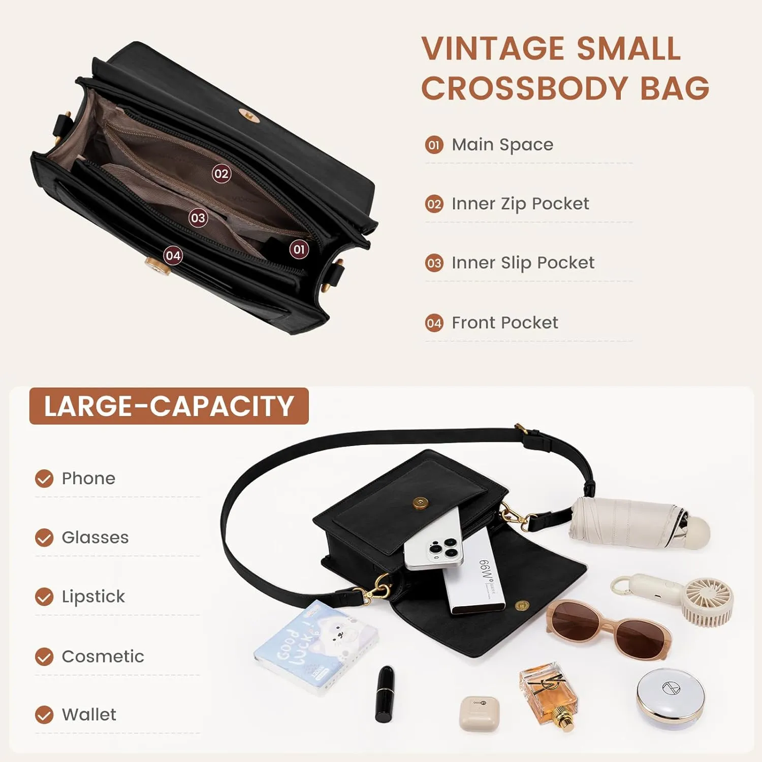LOVEVOOK Crossbody Bags for Women,Vintage Leather Cross Body Purse,Trendy Designer Shoulder Handbags Cell Phone