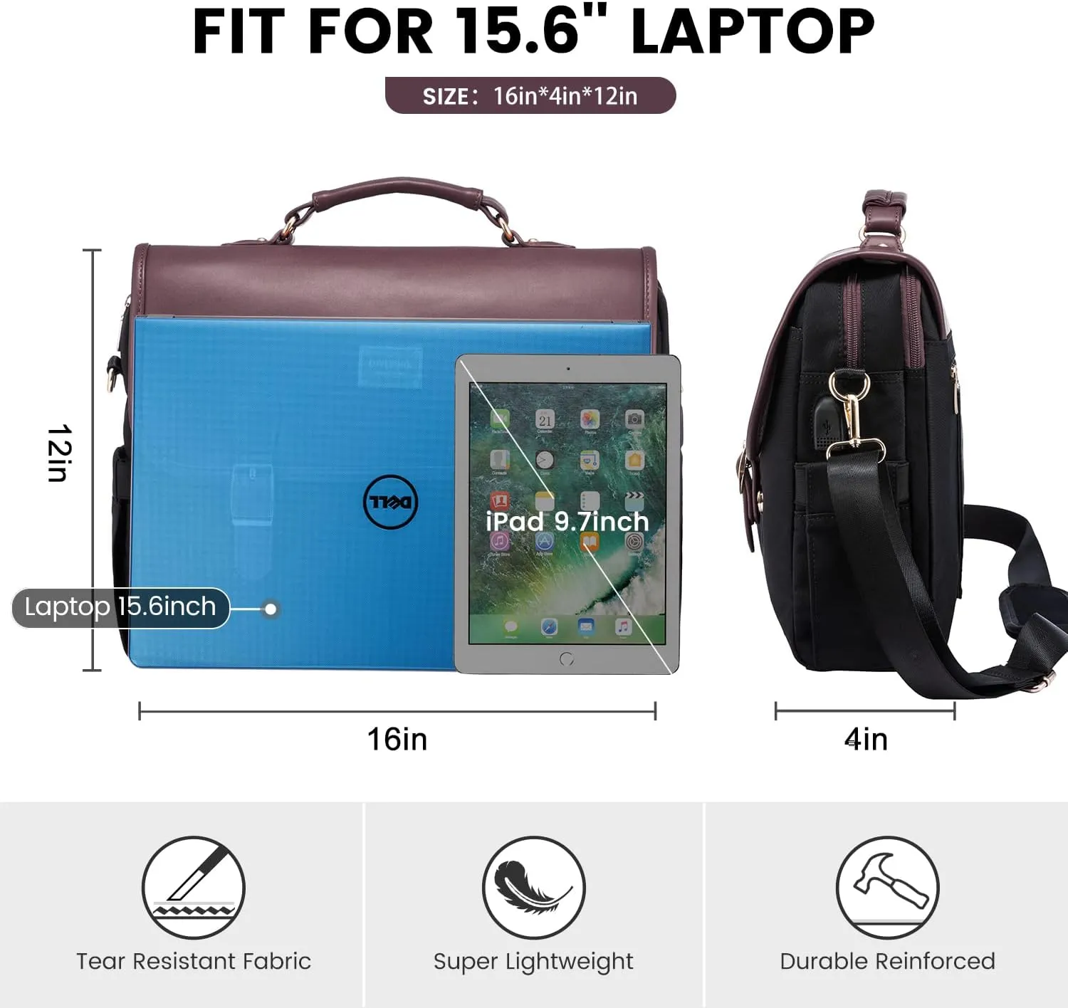LOVEVOOK Laptop Bag for Women, 15.6 inch Large Capacity Computer Briefcase Case, Crossbody Messenger Shoulder Bag, Office Business Work Tote Bags Purse for Travel Gifts, Deep Plum-black