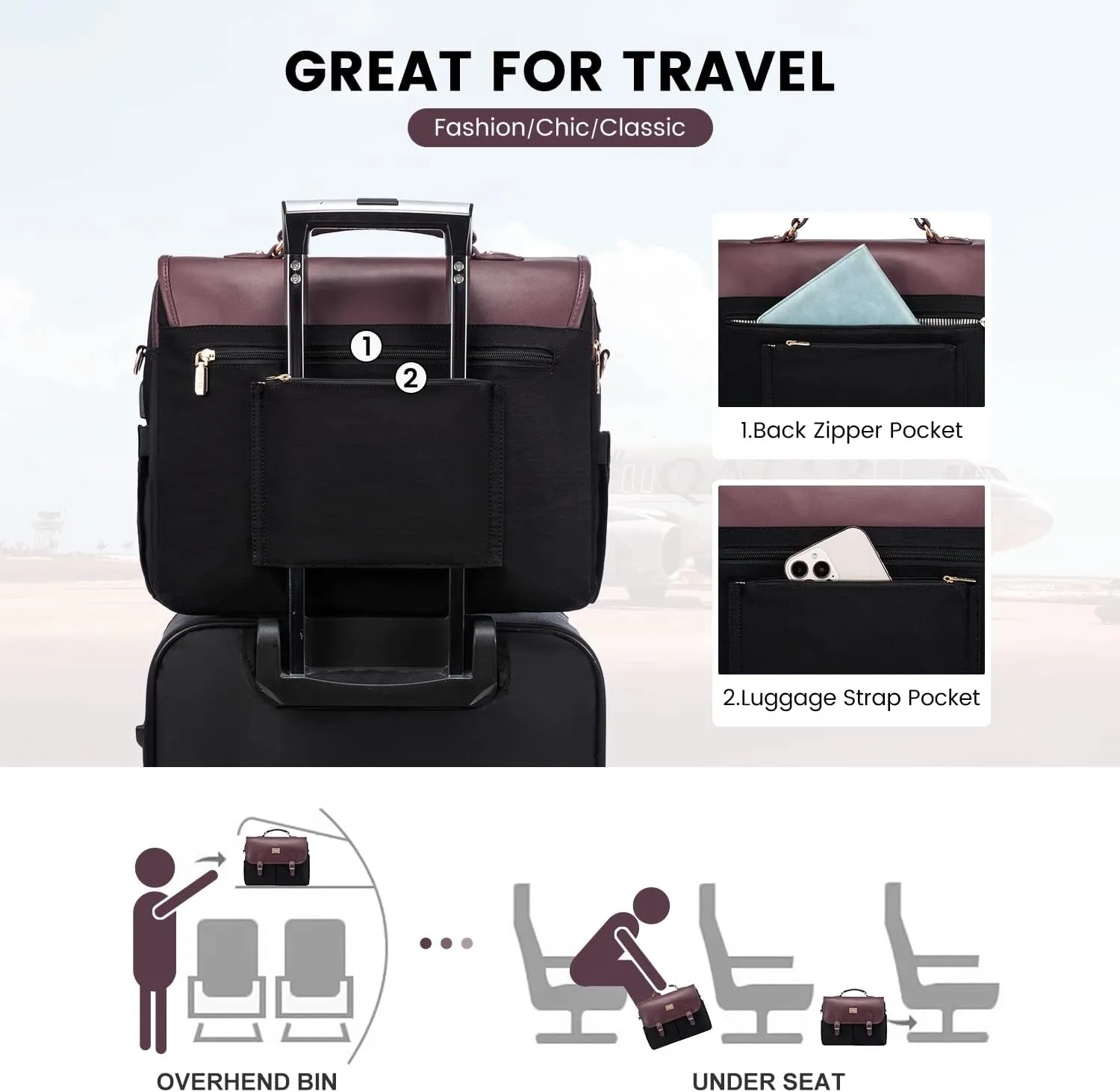 LOVEVOOK Laptop Bag for Women, 15.6 inch Large Capacity Computer Briefcase Case, Crossbody Messenger Shoulder Bag, Office Business Work Tote Bags Purse for Travel Gifts, Deep Plum-black