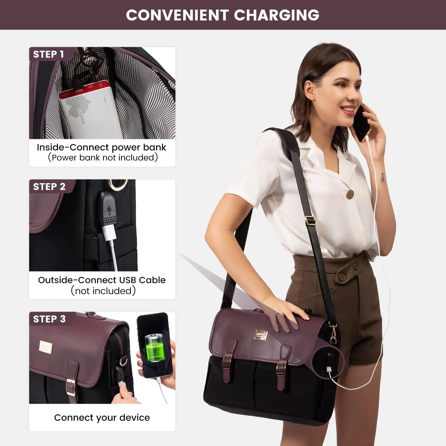 LOVEVOOK Laptop Bag for Women, 15.6 inch Large Capacity Computer Briefcase Case, Crossbody Messenger Shoulder Bag, Office Business Work Tote Bags Purse for Travel Gifts, Deep Plum-black
