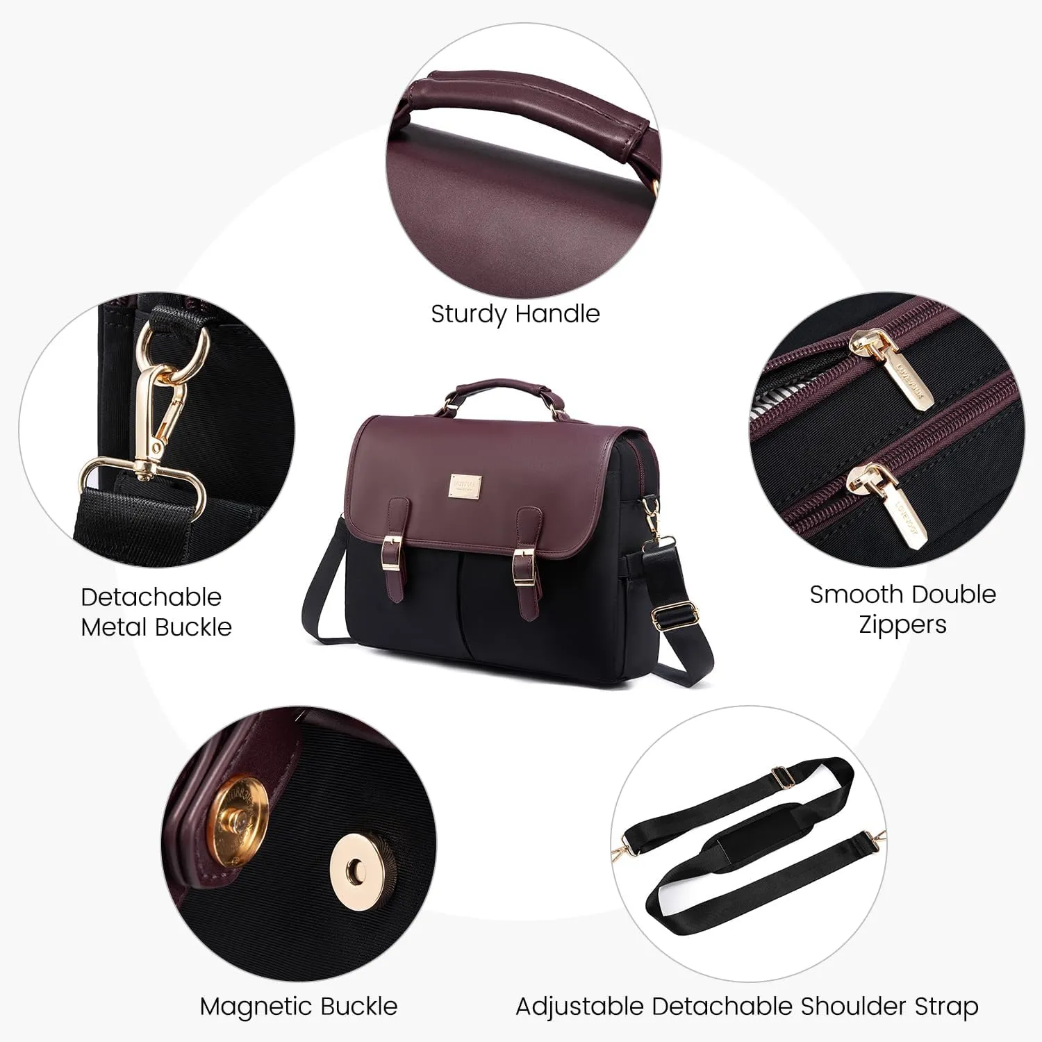 LOVEVOOK Laptop Bag for Women, 15.6 inch Large Capacity Computer Briefcase Case, Crossbody Messenger Shoulder Bag, Office Business Work Tote Bags Purse for Travel Gifts, Deep Plum-black