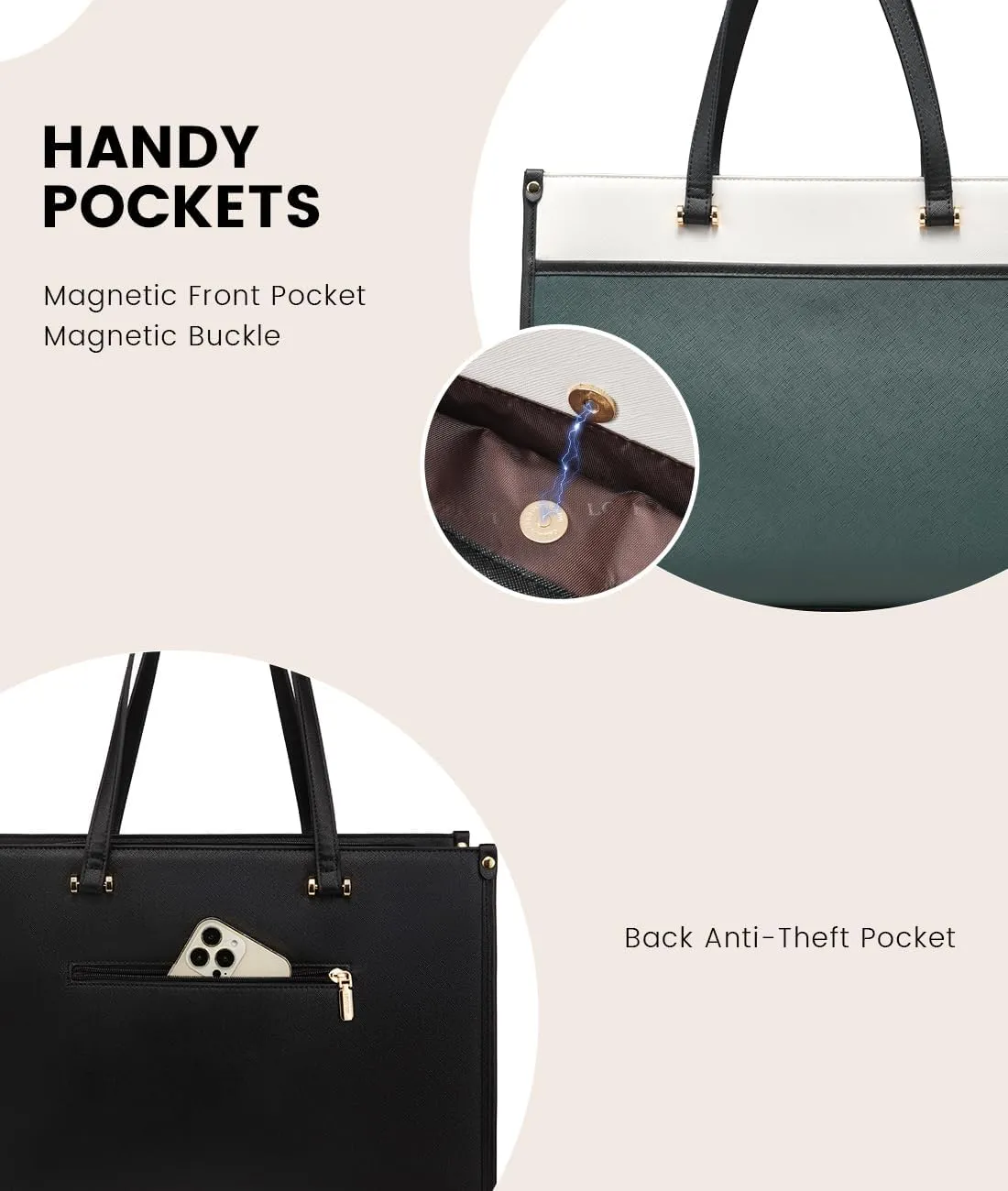 LOVEVOOK Laptop Bag for Women, 15.6'' Laptop Tote Purse 2-in-1 Professional Work Bag Business Briefcase with Clutch Purse, Waterproof Leather Computer Handbag for Teacher Office Travel