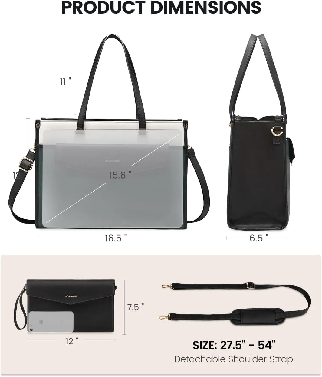LOVEVOOK Laptop Bag for Women, 15.6'' Laptop Tote Purse 2-in-1 Professional Work Bag Business Briefcase with Clutch Purse, Waterproof Leather Computer Handbag for Teacher Office Travel