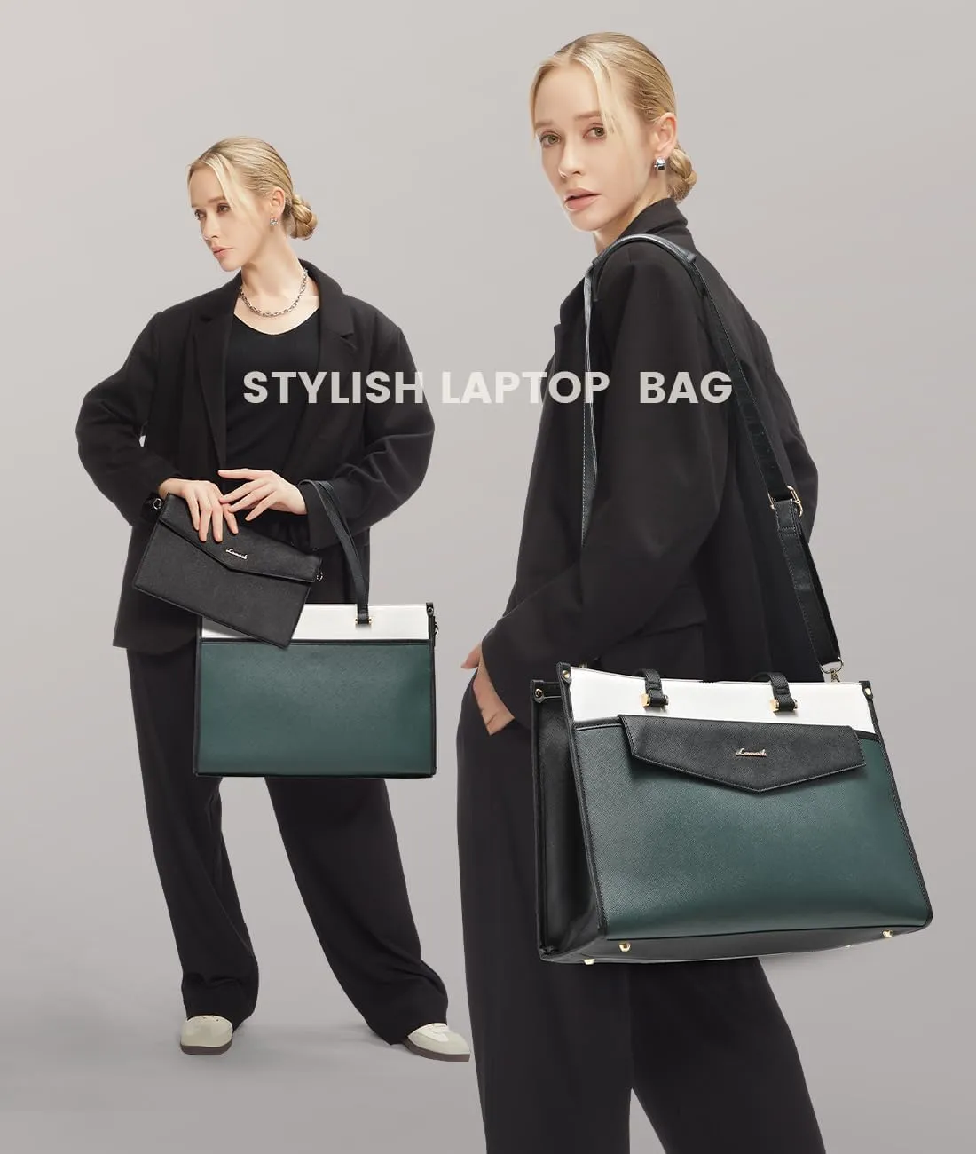 LOVEVOOK Laptop Bag for Women, 15.6'' Laptop Tote Purse 2-in-1 Professional Work Bag Business Briefcase with Clutch Purse, Waterproof Leather Computer Handbag for Teacher Office Travel