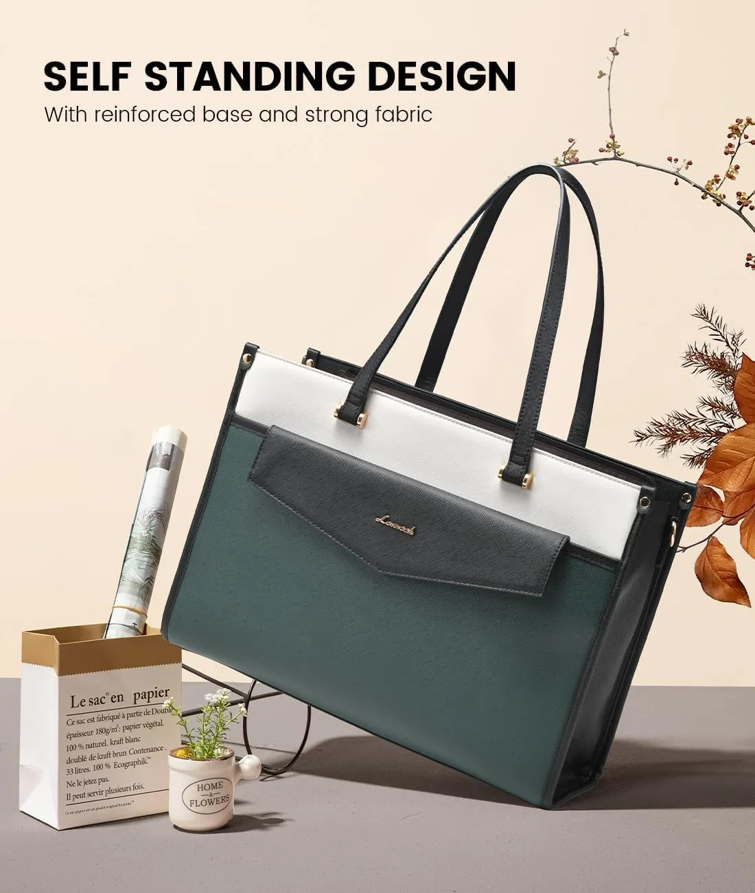 LOVEVOOK Laptop Bag for Women, 15.6'' Laptop Tote Purse 2-in-1 Professional Work Bag Business Briefcase with Clutch Purse, Waterproof Leather Computer Handbag for Teacher Office Travel