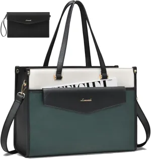 LOVEVOOK Laptop Bag for Women, 15.6'' Laptop Tote Purse 2-in-1 Professional Work Bag Business Briefcase with Clutch Purse, Waterproof Leather Computer Handbag for Teacher Office Travel