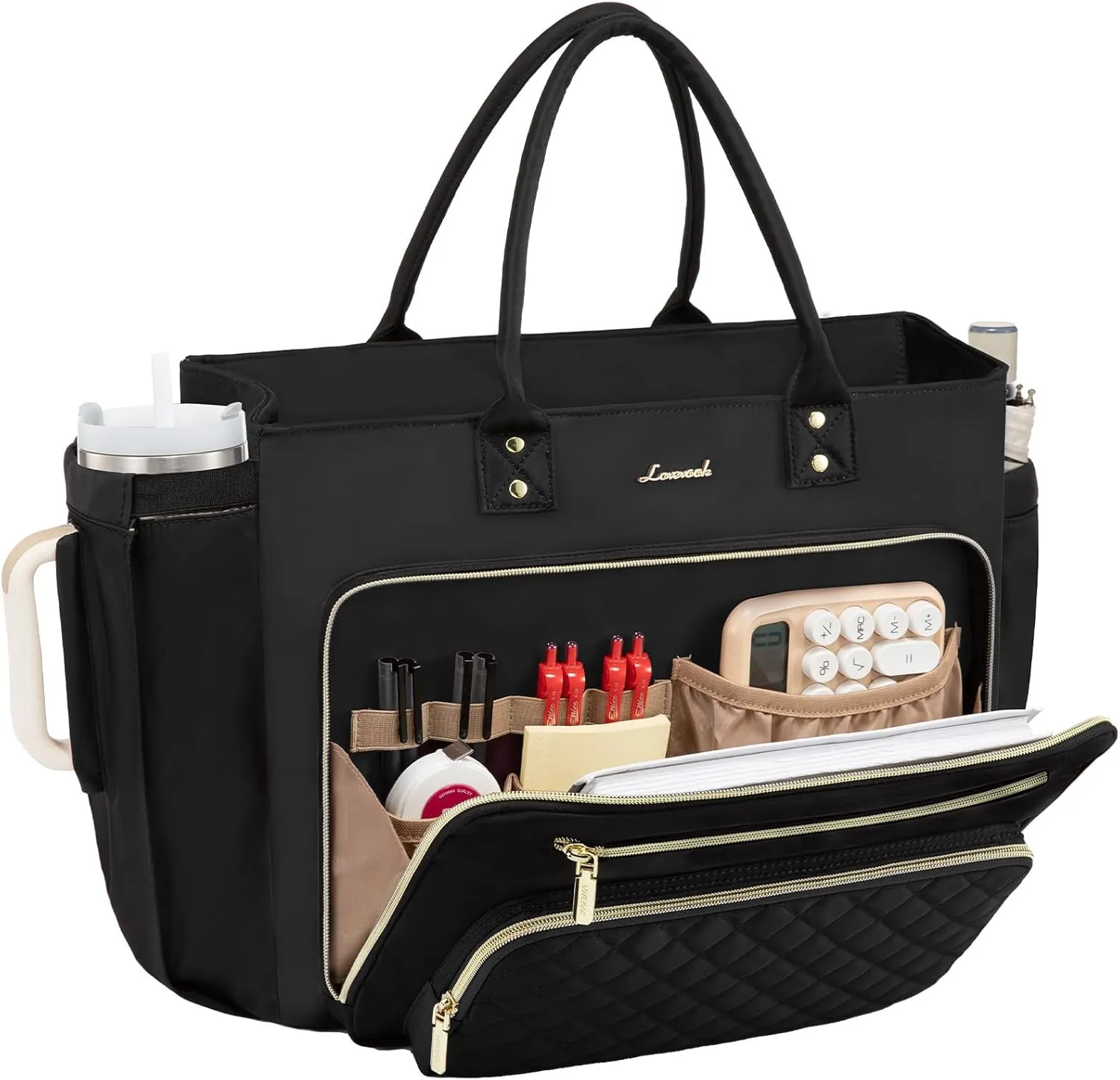 LOVEVOOK Laptop Tote Bag for Women With Large Cup Holder, Work Bags Teacher Nurse Computer Bag, 15.6 Inch Professional Briefcase Business Travel Large Purses Handbag, Diaper Bag With Multi-Pockets