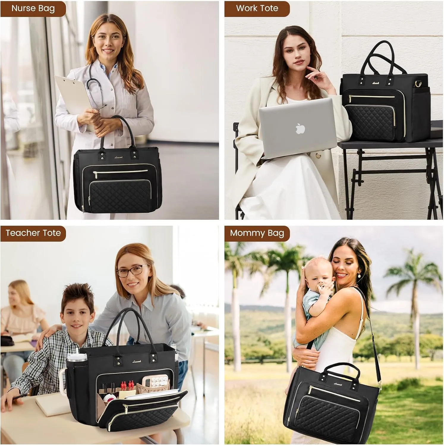LOVEVOOK Laptop Tote Bag for Women With Large Cup Holder, Work Bags Teacher Nurse Computer Bag, 15.6 Inch Professional Briefcase Business Travel Large Purses Handbag, Diaper Bag With Multi-Pockets
