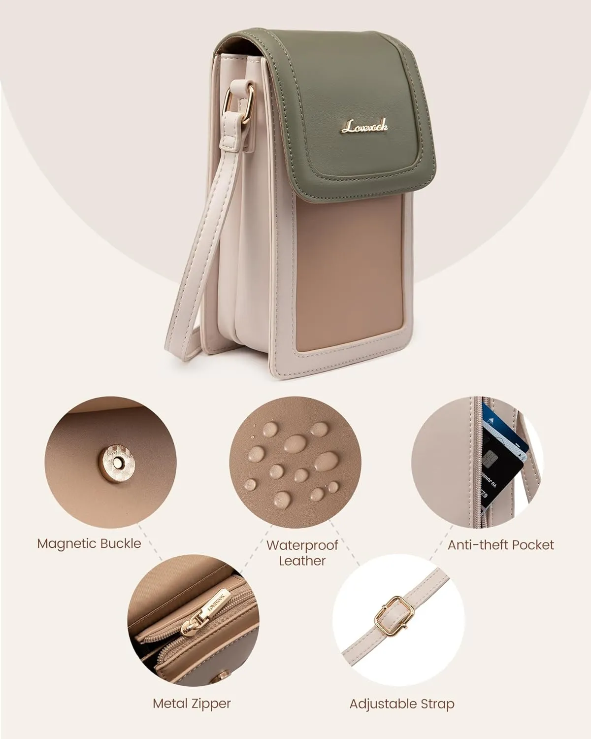 LOVEVOOK Small Crossbody Bags for Women, Leather Phone Bag with Cross Body Strap Mini Purse Wallet with Card Slots