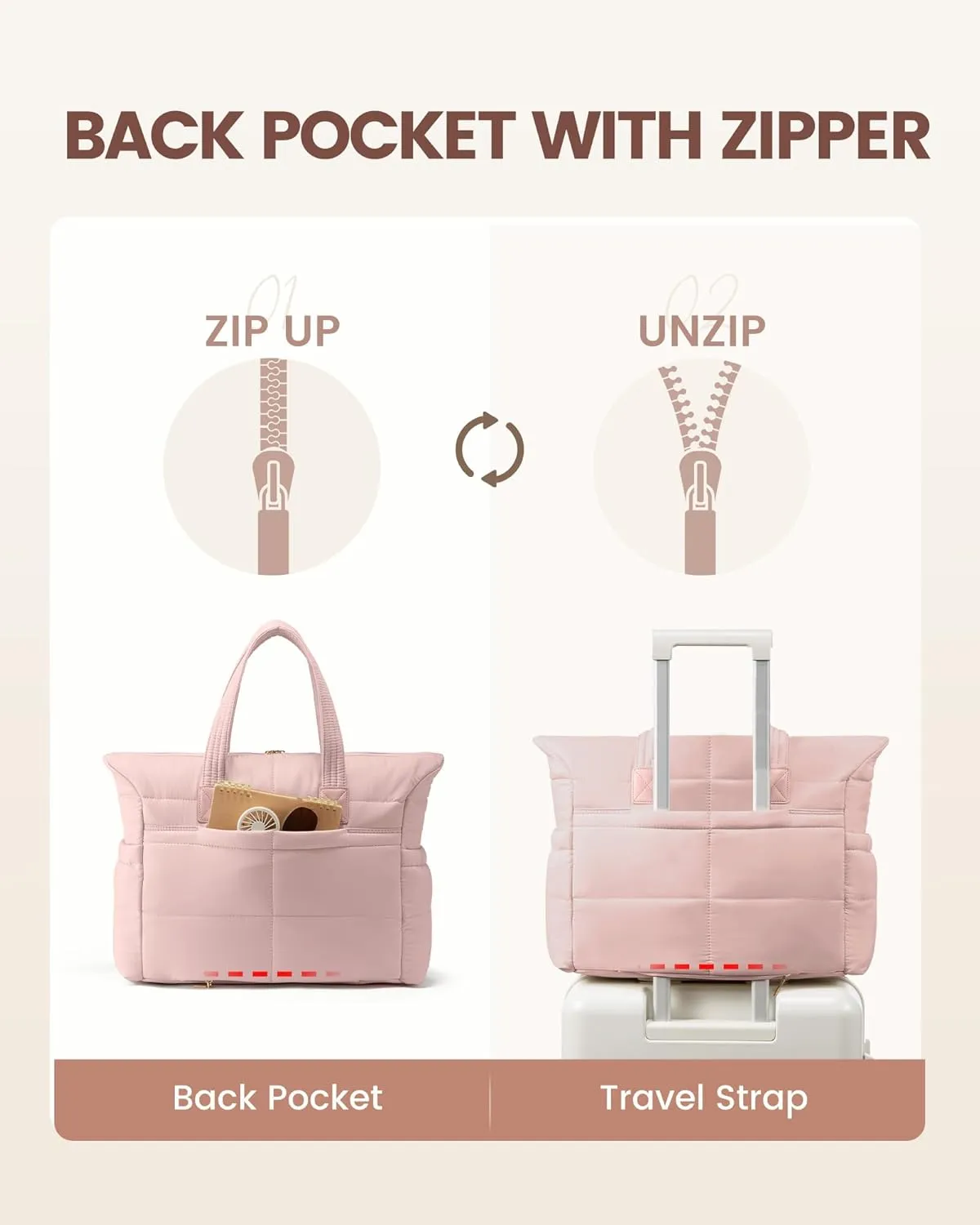 LOVEVOOK Tote Bag for Women,Light Puffer Tote Bag with Multi-pockets,Stylish Carry on Laptop Bags for Daily,Travel,Work,Gym