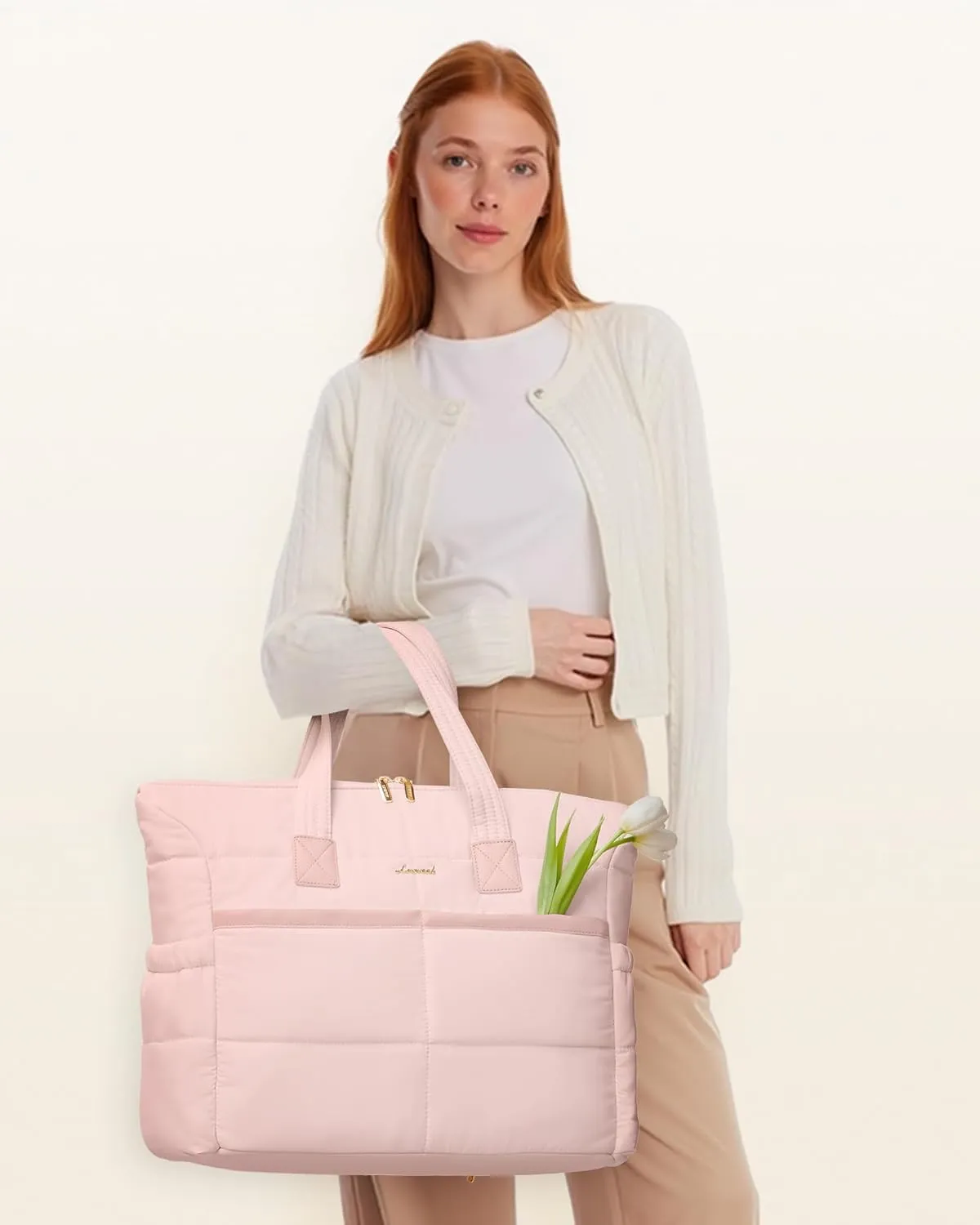 LOVEVOOK Tote Bag for Women,Light Puffer Tote Bag with Multi-pockets,Stylish Carry on Laptop Bags for Daily,Travel,Work,Gym
