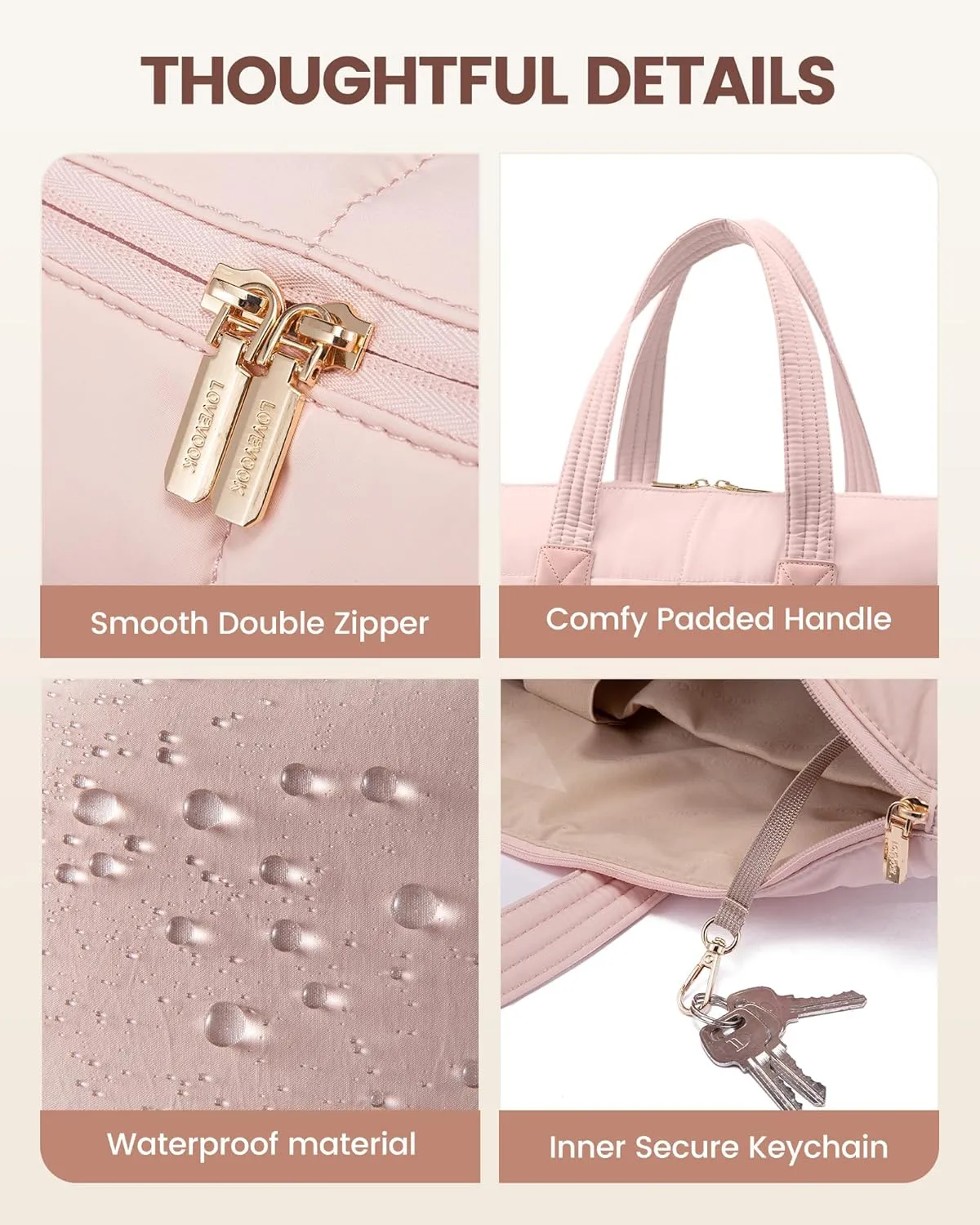 LOVEVOOK Tote Bag for Women,Light Puffer Tote Bag with Multi-pockets,Stylish Carry on Laptop Bags for Daily,Travel,Work,Gym