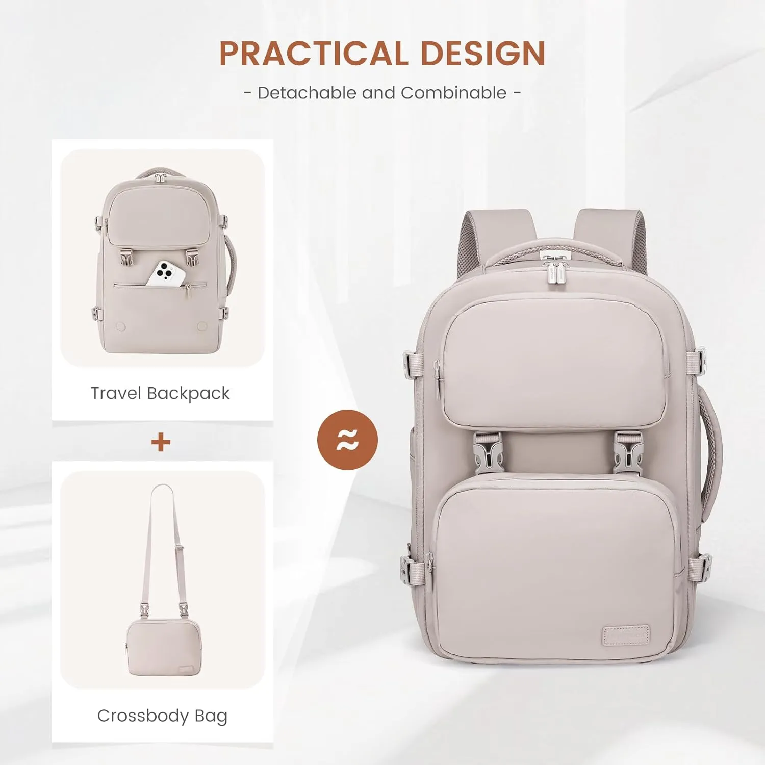 LOVEVOOK Travel Backpack for Women Men, TSA Carry on Backpack Flight Approved 40L Fits 17 Inch Laptop, Waterproof Personal Item Travel Bag Business Weekender Daypack with Detachable Crossbody Bag