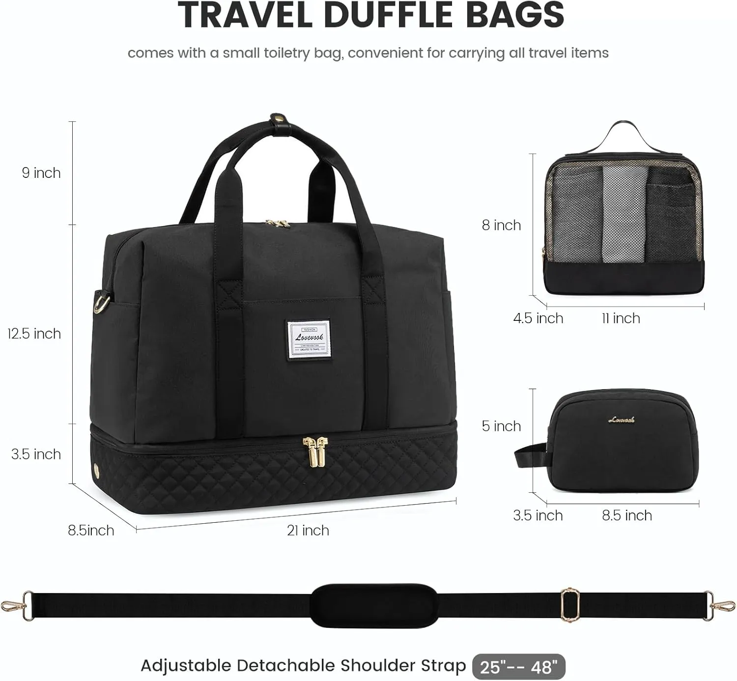 LOVEVOOK Travel Duffel Bag, 21inch Weekender Bags for Women with Shoe Compartment，45L Carry on Overnight Bag with Toiletry Bag