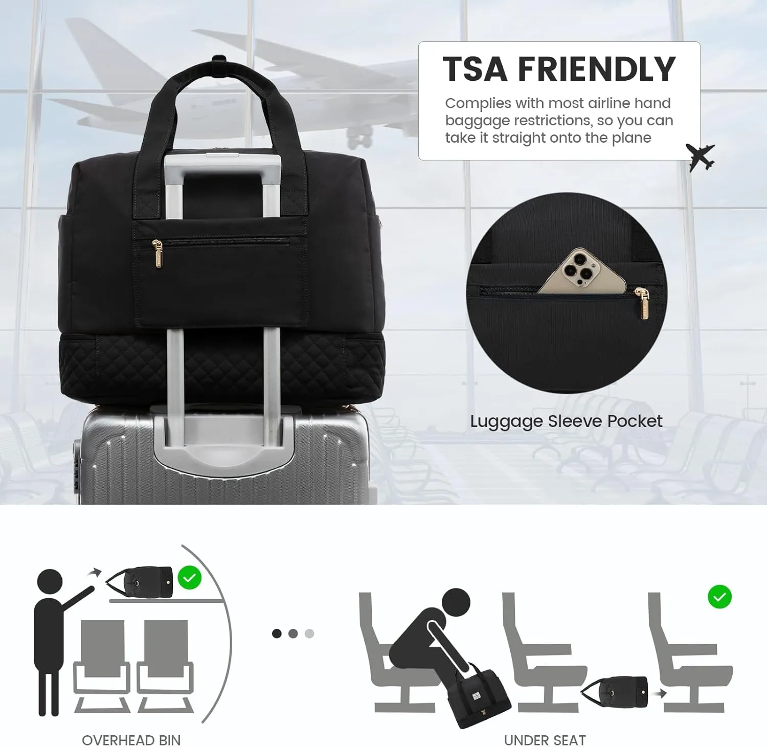 LOVEVOOK Travel Duffel Bag, 21inch Weekender Bags for Women with Shoe Compartment，45L Carry on Overnight Bag with Toiletry Bag